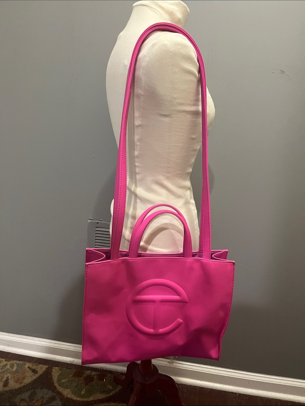 Women's Bright Pink Telfar Tote Bag with Dual Handles
